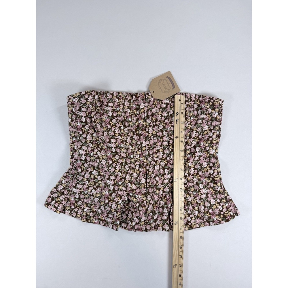 Floral Corset Top Strapless Bustier Peplum Women Brown Pink Cottagecore by KORI - Picture 4 of 6